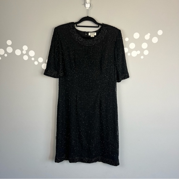 Mark & John By Gopal Vintage Beaded Silk Dress Size L Black - Picture 5 of 9